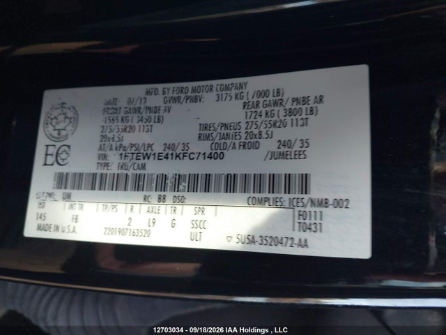 1FTEW1E41KFC71400 Ford F-150 Xlt