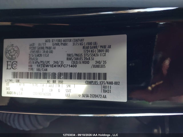 1FTEW1E41KFC71400 Ford F-150 Xlt