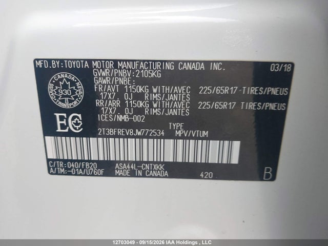 2T3BFREV8JW772534 Toyota RAV4 LE