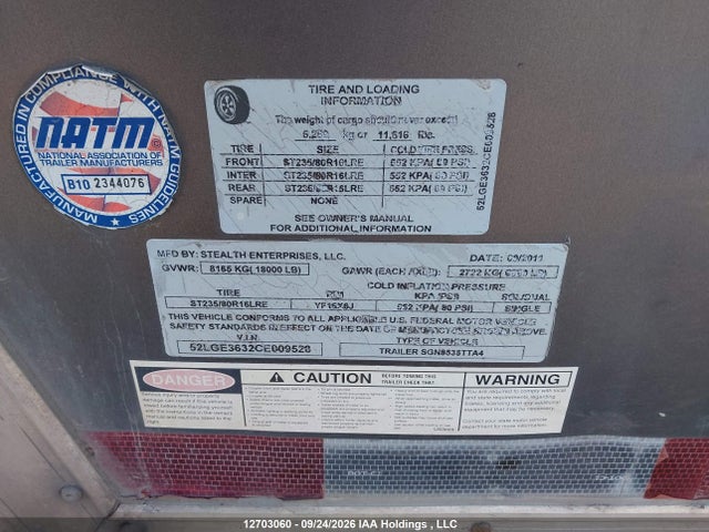 Продажа на аукционе авто 2012 Stealth Stealth, vin: 52LGE3632CE009528, номер лота: 12703060