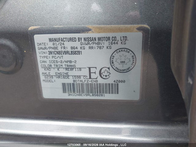 Продаж на аукціоні авто 2024 Nissan Versa Sv, vin: 3N1CN8EV9RL858281, номер лоту: 12703065