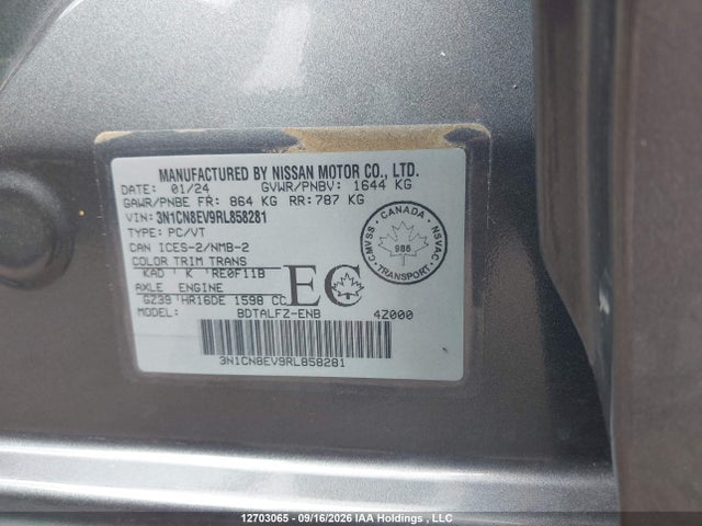 Продаж на аукціоні авто 2024 Nissan Versa Sv, vin: 3N1CN8EV9RL858281, номер лоту: 12703065