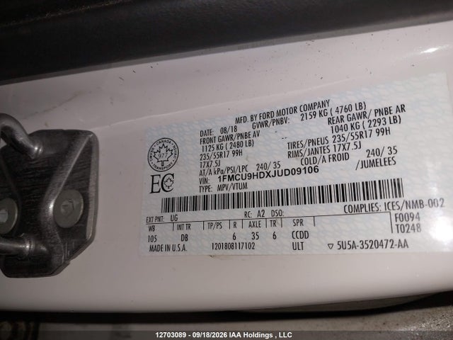 1FMCU9HDXJUD09106 Ford ESCAPE SEL
