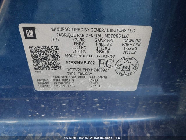 2017 Gmc Sierra K1500 მანქანა იყიდება აუქციონზე, vin: 1GTV2LEHXHZ403927, აუქციონის ნომერი: 12703098