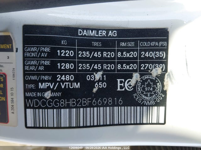 12686049 :رقم المزاد ، WDCGG8HB2BF669816 vin ، 2011 Mercedes-benz Glk 350 4matic مزاد بيع