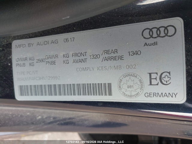 Aukcja sprzedaży 2017 Audi S7 4.0t, vin: WAUWFAFC3HN129992, numer aukcji: 12703143