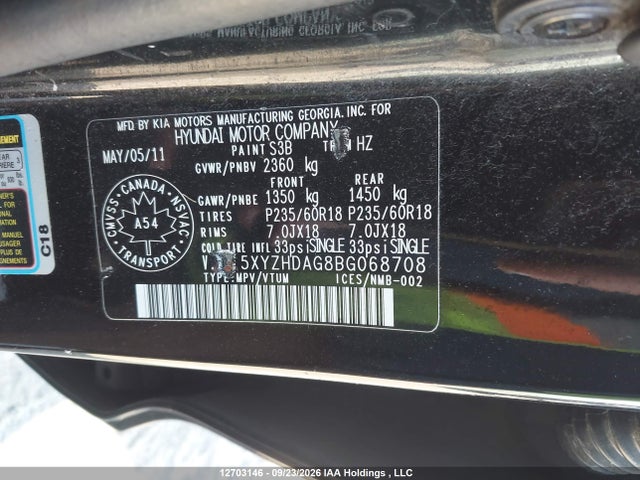 Продаж на аукціоні авто 2011 Hyundai Santa Fe Se, vin: 5XYZHDAG8BG068708, номер лоту: 12703146