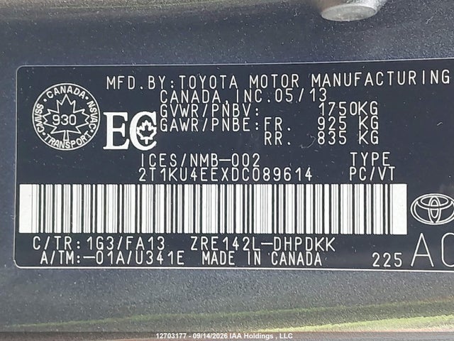 Продаж на аукціоні авто 2013 Toyota Matrix, vin: 2T1KU4EEXDC089614, номер лоту: 12703177