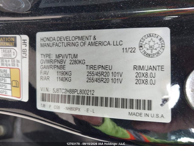 5J8TC2H88PL800212 Acura Rdx Platinum Elite A-spec