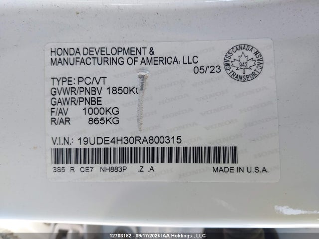 Aukcja sprzedaży 2024 Acura Integra A-spec, vin: 19UDE4H30RA800315, numer aukcji: 12703182