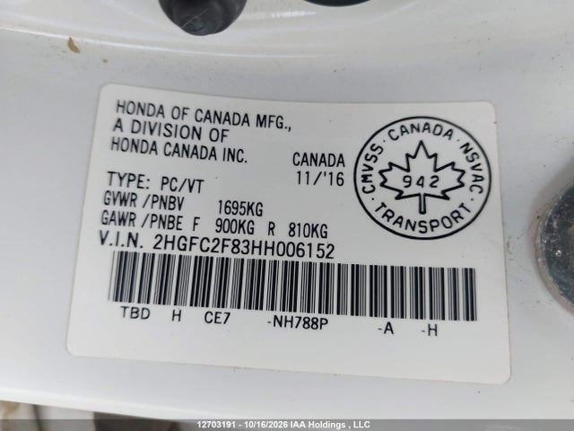 2HGFC2F83HH006152 Honda Civic Ex 4dr