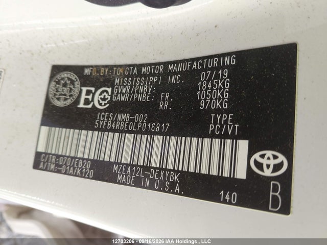 Продаж на аукціоні авто 2020 Toyota Corolla Se/xse, vin: 5YFB4RBE0LP016817, номер лоту: 12703206