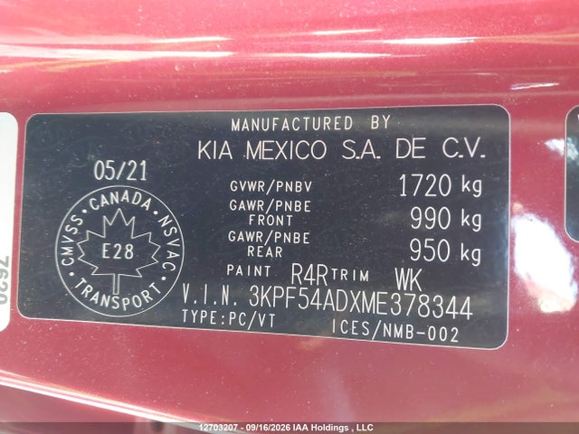 Aukcja sprzedaży 2021 Kia Forte Ex/ex Premium/ex+, vin: 3KPF54ADXME378344, numer aukcji: 12703207