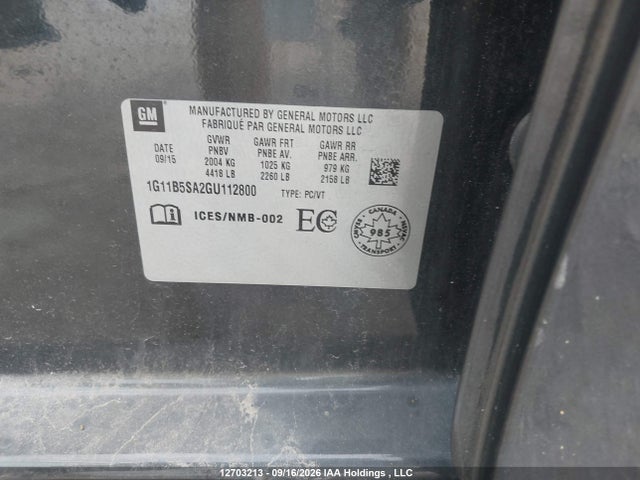 Продаж на аукціоні авто 2016 Chevrolet Malibu Limited Ls, vin: 1G11B5SA2GU112800, номер лоту: 12703213