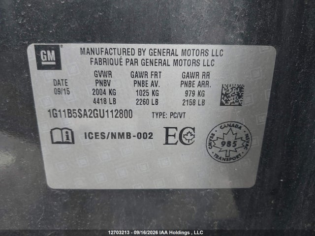 Продаж на аукціоні авто 2016 Chevrolet Malibu Limited Ls, vin: 1G11B5SA2GU112800, номер лоту: 12703213