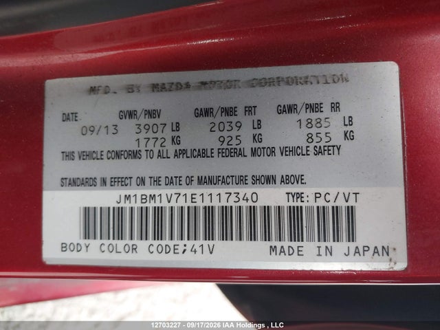 2014 Mazda Mazda3 Gs-sky მანქანა იყიდება აუქციონზე, vin: JM1BM1V71E1117340, აუქციონის ნომერი: 12703227