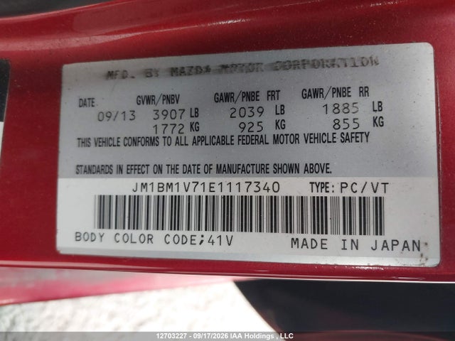 2014 Mazda Mazda3 Gs-sky მანქანა იყიდება აუქციონზე, vin: JM1BM1V71E1117340, აუქციონის ნომერი: 12703227