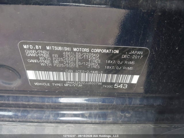 Mitsubishi Outlander Es 2018 JA4AZ2A32JJ600796 Image 9