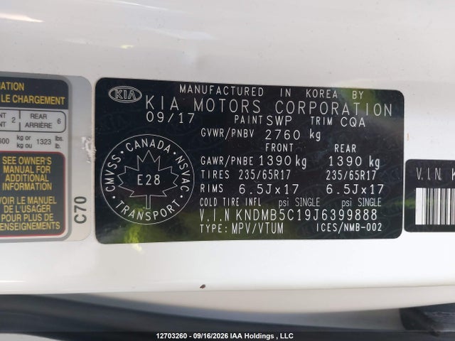 2018 Kia Sedona Lx/lx+ მანქანა იყიდება აუქციონზე, vin: KNDMB5C19J6399888, აუქციონის ნომერი: 12703260