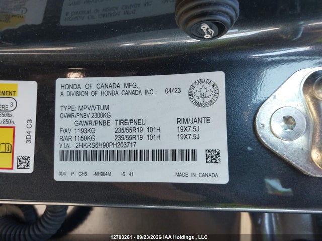 Aukcja sprzedaży 2023 Honda Cr-v Touring Hybrid, vin: 2HKRS6H90PH203717, numer aukcji: 12703261