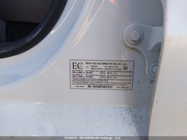 Tesla Model Y Performance 2022 7SAYGDEF2NF378707 Image 19