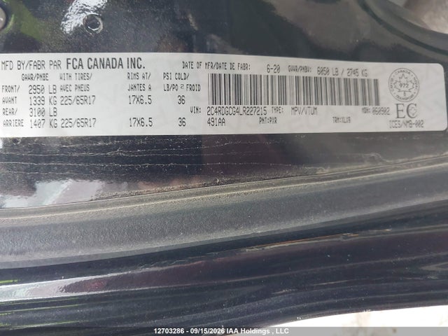 Aukcja sprzedaży 2020 Dodge Grand Caravan Sxt, vin: 2C4RDGCG4LR227215, numer aukcji: 12703286
