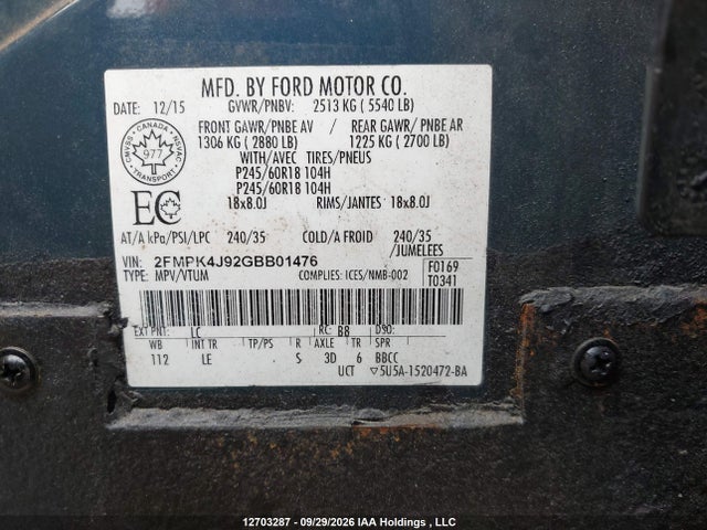 Ford Edge 2016 2FMPK4J92GBB01476 Image 9