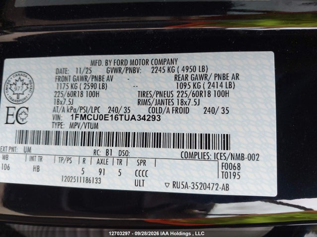 Ford Escape Phev 2026 1FMCU0E16TUA34293 Image 9