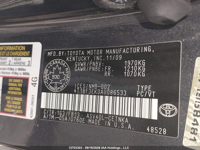 Aukcja sprzedaży 2010 Toyota Camry Le, vin: 4T1BF3EK0AU086533, numer aukcji: 12703303