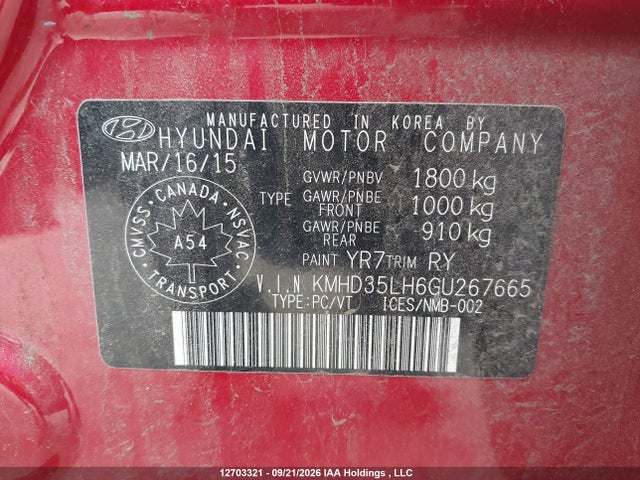 Продажа на аукционе авто 2016 Hyundai Elantra Gt, vin: KMHD35LH6GU267665, номер лота: 12703321