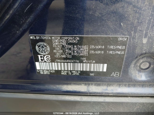 2024 Toyota Bz4x Le მანქანა იყიდება აუქციონზე, vin: JTMAAAAA4RA047196, აუქციონის ნომერი: 12703344