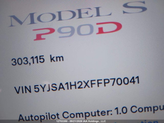 12703350 :رقم المزاد ، 5YJSA1H2XFFP70041 vin ، 2015 Tesla Model S 85d مزاد بيع