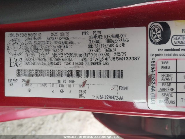 Продажа на аукционе авто 2011 Ford Fiesta Ses, vin: 3FADP4FJ8BM133387, номер лота: 12703362