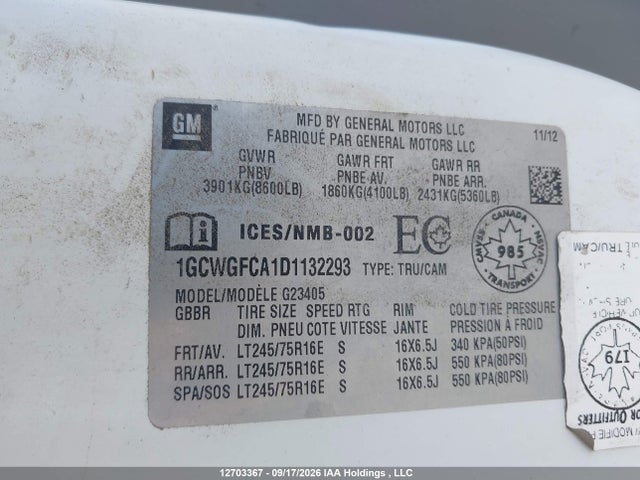 Продажа на аукционе авто 2013 Chevrolet Express G2500, vin: 1GCWGFCA1D1132293, номер лота: 12703367