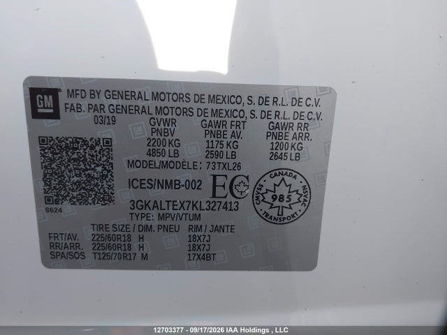 Продаж на аукціоні авто 2019 Gmc Terrain Sle, vin: 3GKALTEX7KL327413, номер лоту: 12703377