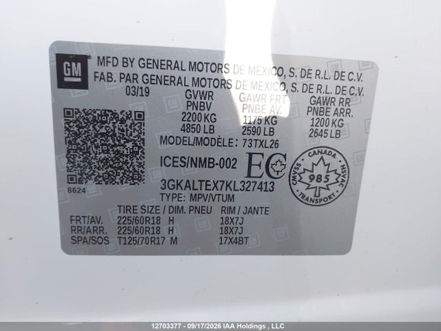 Продаж на аукціоні авто 2019 Gmc Terrain Sle, vin: 3GKALTEX7KL327413, номер лоту: 12703377