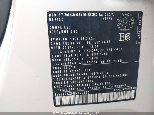 12703386 :رقم المزاد ، 3VV2B7AX9RM127963 vin ، 2024 Volkswagen Tiguan Se/wolfsburg مزاد بيع