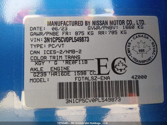 Aukcja sprzedaży 2023 Nissan Kicks Sv, vin: 3N1CP5CV0PL549873, numer aukcji: 12703401