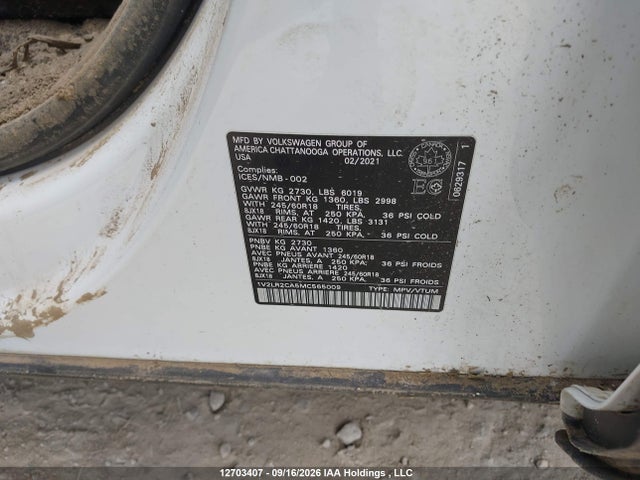 Aukcja sprzedaży 2021 Volkswagen Atlas 3.6 Fsi Comfortline, vin: 1V2LR2CA5MC565009, numer aukcji: 12703407