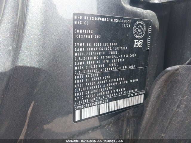 12703408 :رقم المزاد ، 3VV8C7B29SM005250 vin ، 2025 Volkswagen Taos Trendline مزاد بيع