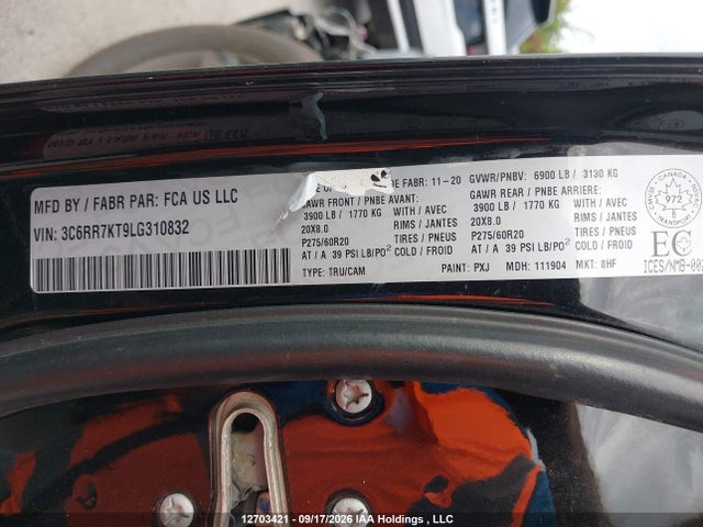 12703421 :رقم المزاد ، 3C6RR7KT9LG310832 vin ، 2020 Ram 1500 Classic St مزاد بيع