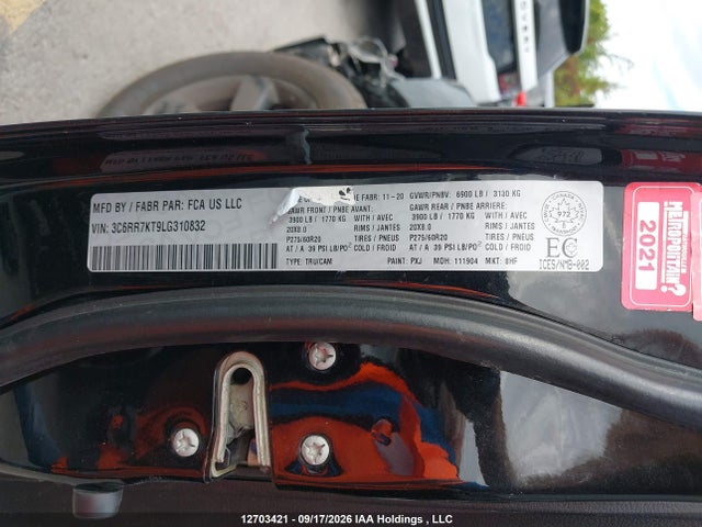 12703421 :رقم المزاد ، 3C6RR7KT9LG310832 vin ، 2020 Ram 1500 Classic St مزاد بيع