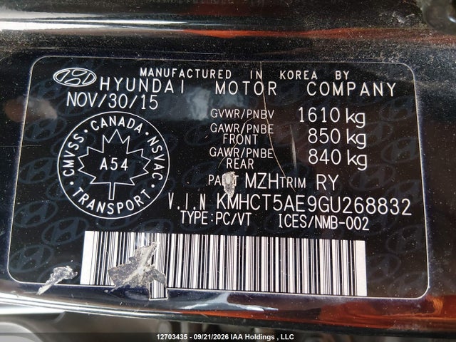 Hyundai ACCENT SE 2016 KMHCT5AE9GU268832 Image 9