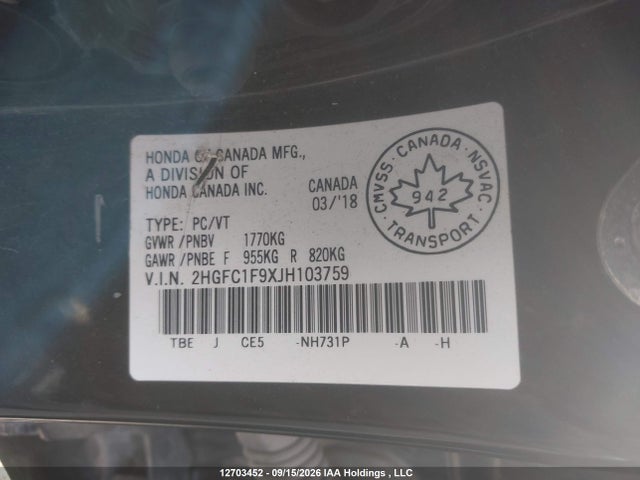 Honda Civic Touring 2018 2HGFC1F9XJH103759 Image 9