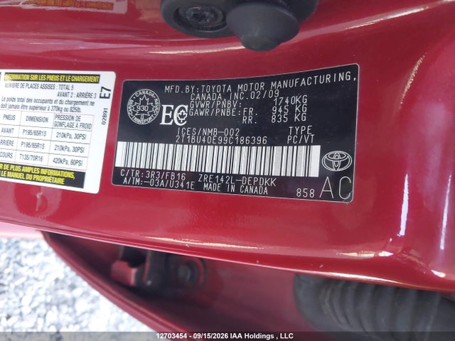 Продаж на аукціоні авто 2009 Toyota Corolla Ce, vin: 2T1BU40E99C186396, номер лоту: 12703454
