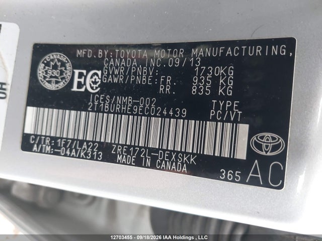 Продажа на аукционе авто 2014 Toyota Corolla L/le/le Pls/prm/s/s Pls, vin: 2T1BURHE9EC024439, номер лота: 12703455