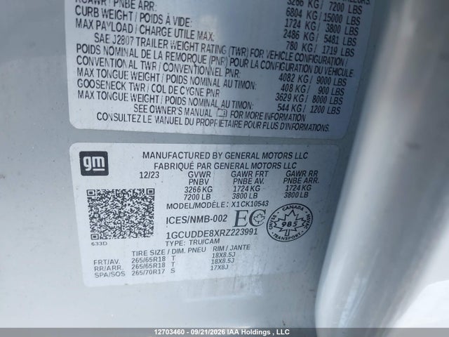 12703460 :رقم المزاد ، 1GCUDDE8XRZ223991 vin ، 2024 Chevrolet Silverado 1500 مزاد بيع