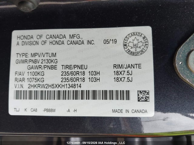 Honda CR-V EX 2019 2HKRW2H5XKH134814 Image 9