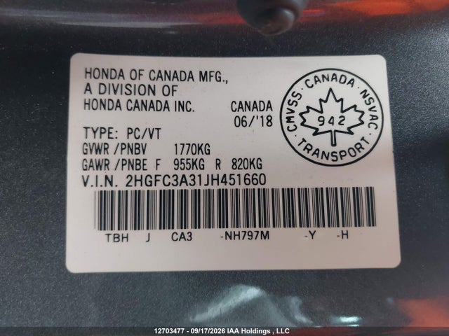 Honda CIVIC EX 2018 2HGFC3A31JH451660 Image 18