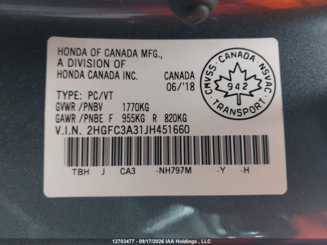 Honda CIVIC EX 2018 2HGFC3A31JH451660 Image 9